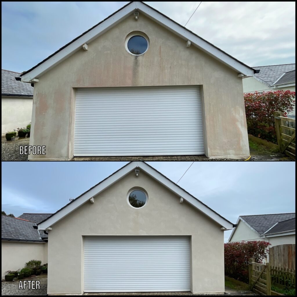 Render Cleaning before and after Valley LL65 North Wales by NW Exteriors