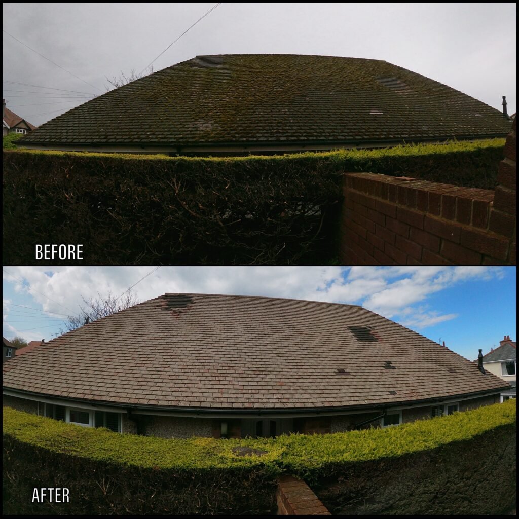Roof cleaning before and after Abergele LL22 North Wales by NW Exteriors