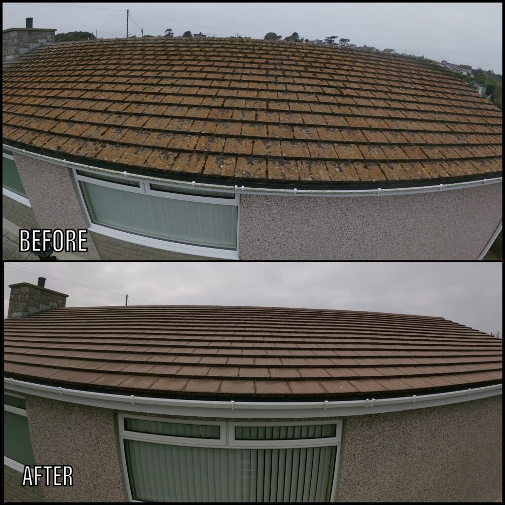 Roof cleaning before and after Beaumaris LL58 North Wales by NW Exteriors