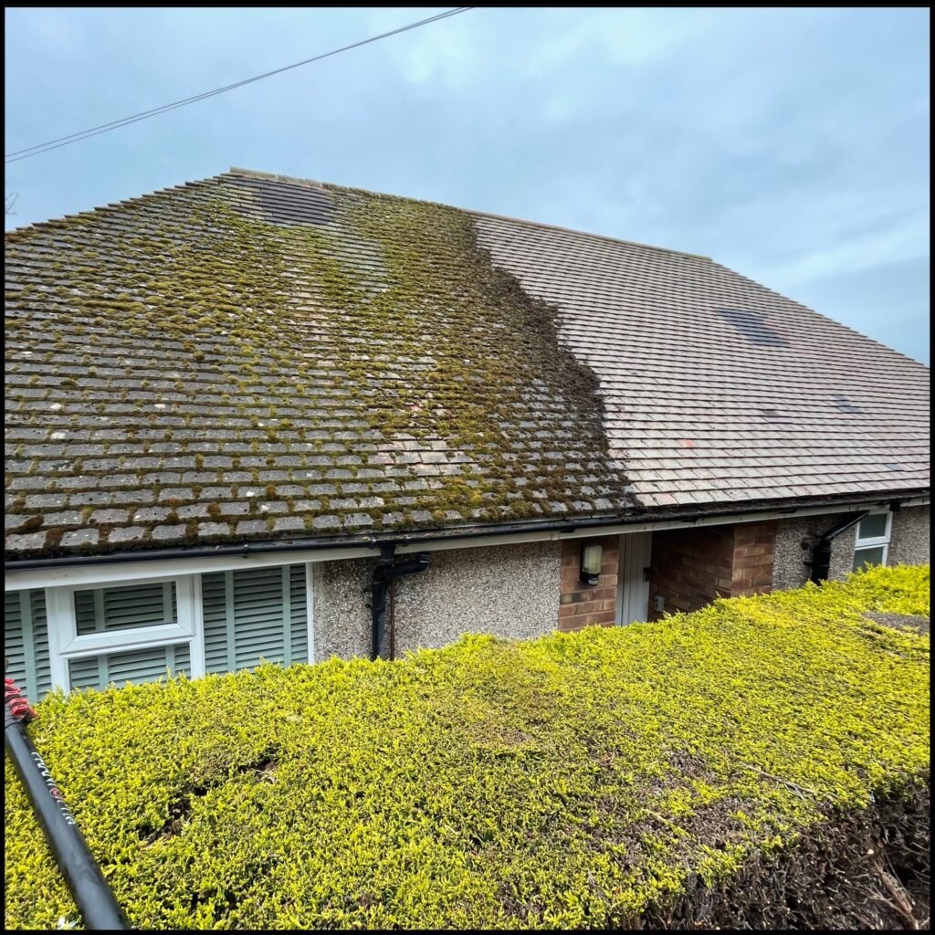Roof cleaning before and after Betws-Y-Coed LL24 North Wales by NW Exteriors