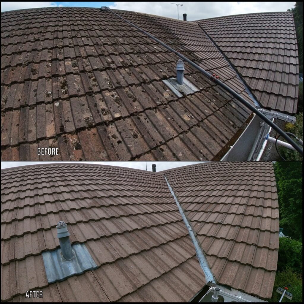 Roof cleaning before and after Brynsiencyn LL61 North Wales by NW Exteriors