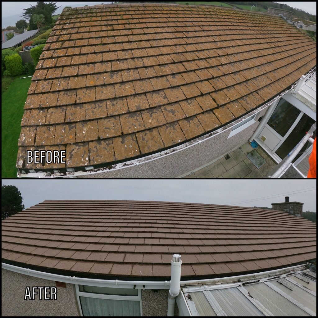 Roof cleaning before and after Colwyn Bay LL29 North Wales by NW Exteriors
