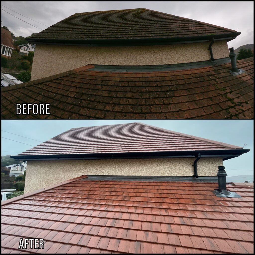 Roof cleaning before and after Conwy LL32 North Wales by NW Exteriors