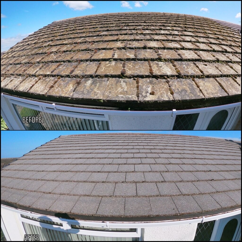 Roof cleaning before and after Criccieth LL52 North Wales by NW Exteriors