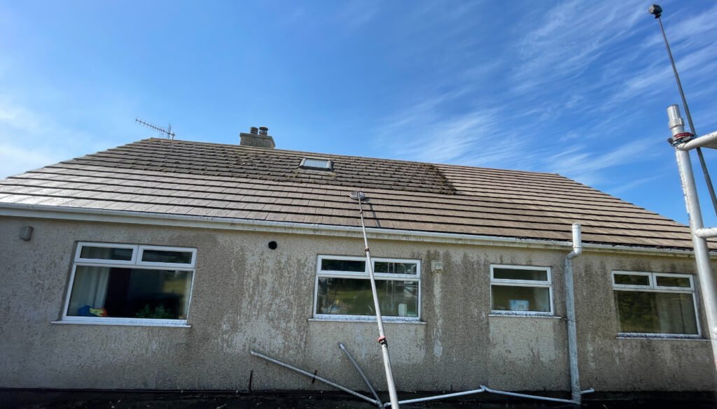 Roof cleaning before and after Deganwy LL31 North Wales by NW Exteriors