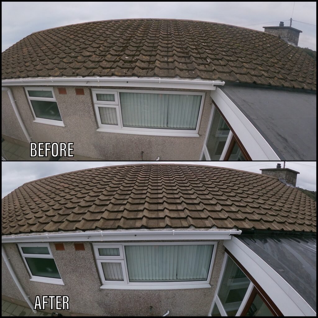 Roof cleaning before and after Dolgellau LL40 North Wales by NW Exteriors