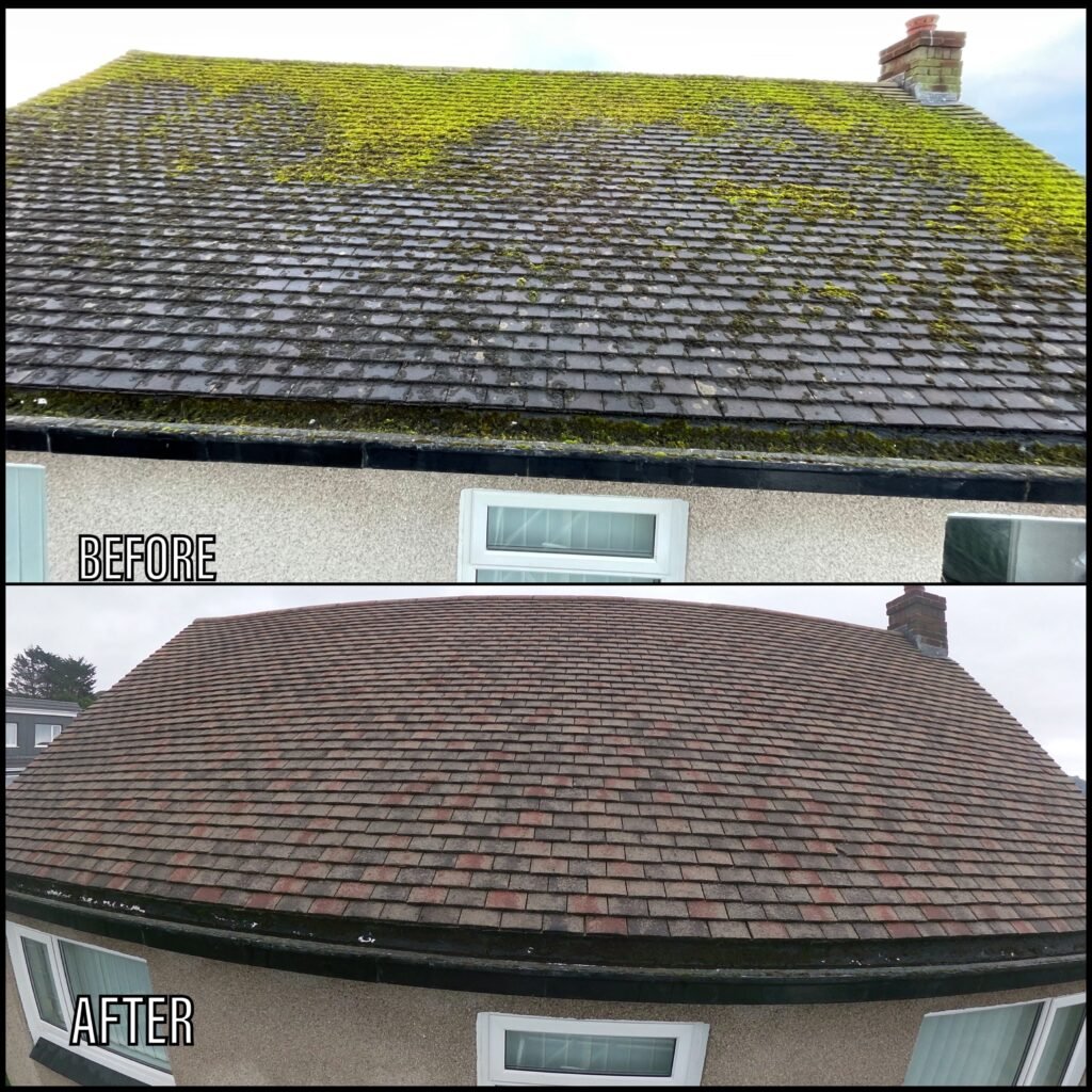 Roof cleaning before and after Llandudno LL30 North Wales by NW Exteriors