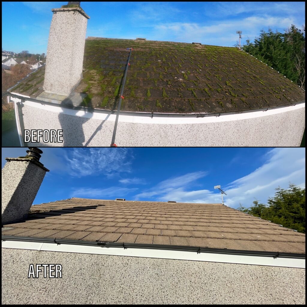 Roof cleaning before and after Menai Bridge LL59 North Wales by NW Exteriors