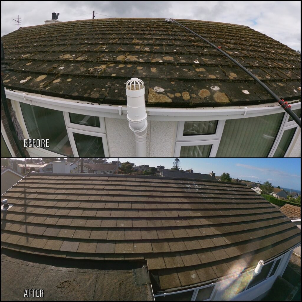 Roof cleaning before and after Porthmadog LL49 North Wales by NW Exteriors