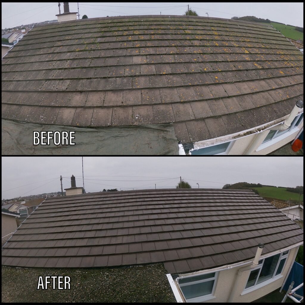 Roof cleaning before and after Pwllheli LL53 North Wales by NW Exteriors
