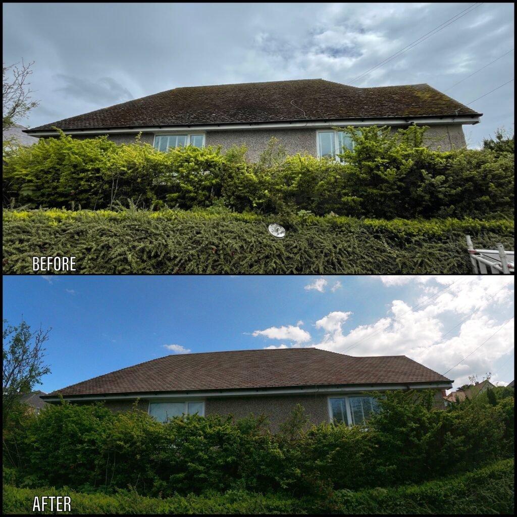 Roof cleaning before and after Rhos-on-Sea LL28 North Wales by NW Exteriors