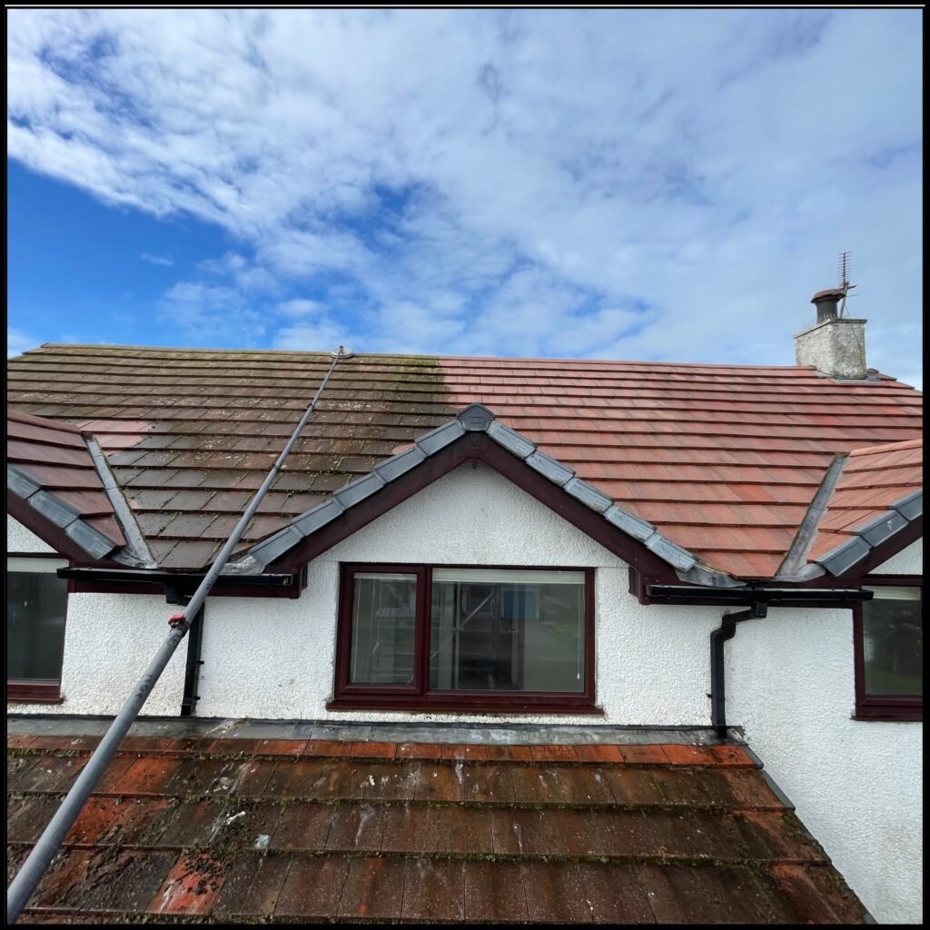 Roof cleaning before and after Rhosneigr LL64 North Wales by NW Exteriors