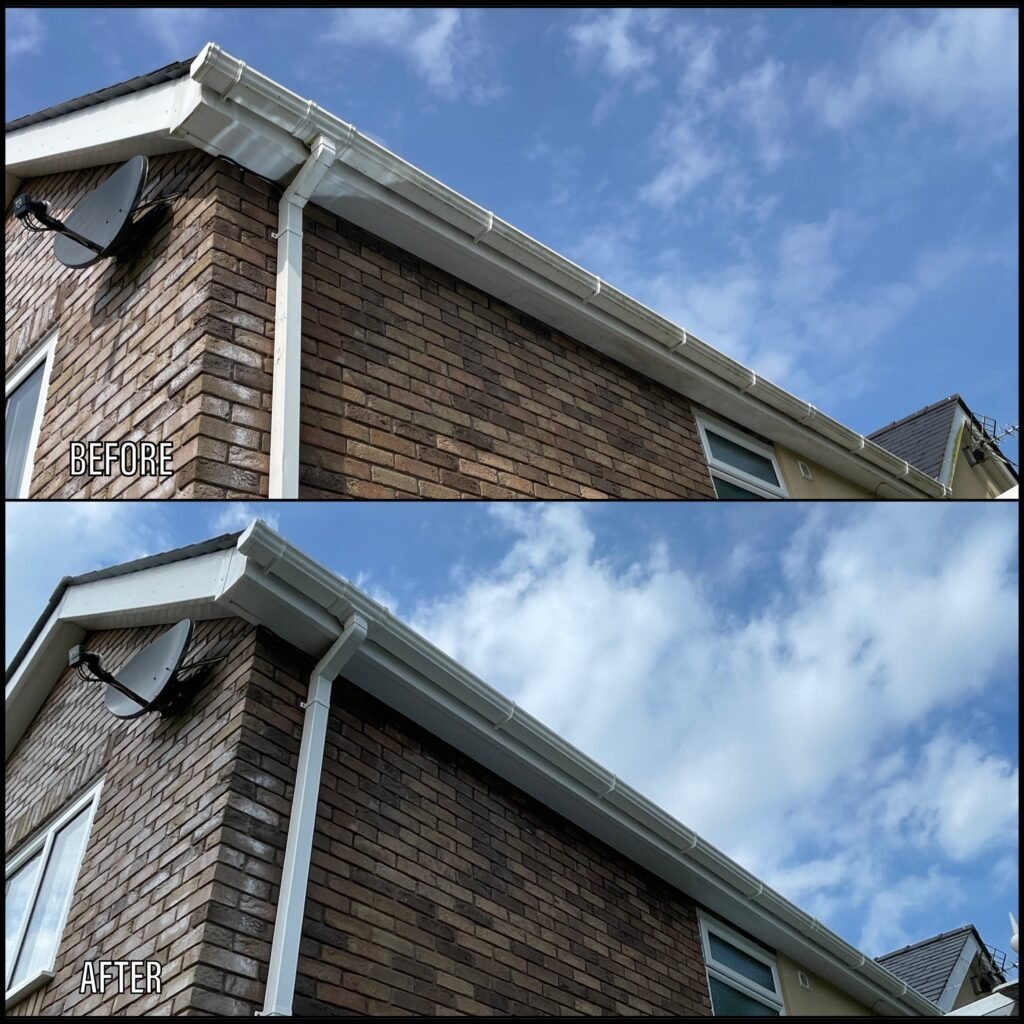 Gutter Cleaning before and after Llangefni LL77 North Wales by NW Exteriors