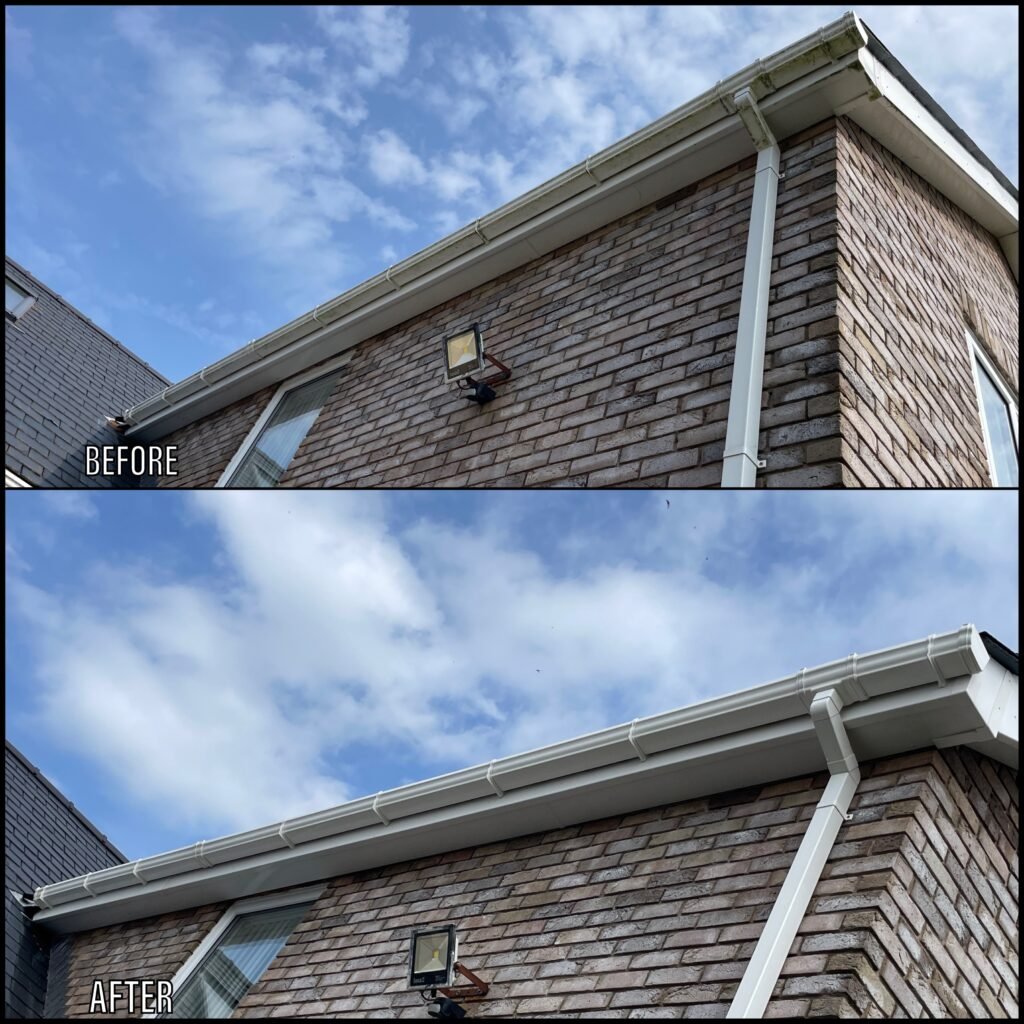 Gutter Cleaning before and after Llangefni LL77 North Wales by NW Exteriors