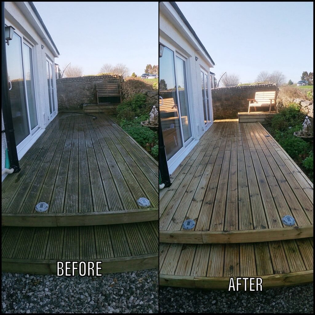Deck Cleaning before and after Amlwch LL68 North Wales by NW Exteriors