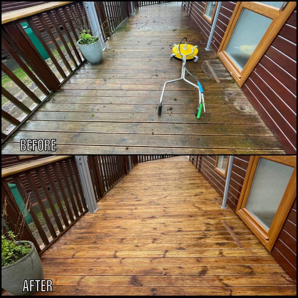 Deck Cleaning before and after Llandudno LL30 North Wales by NW Exteriors