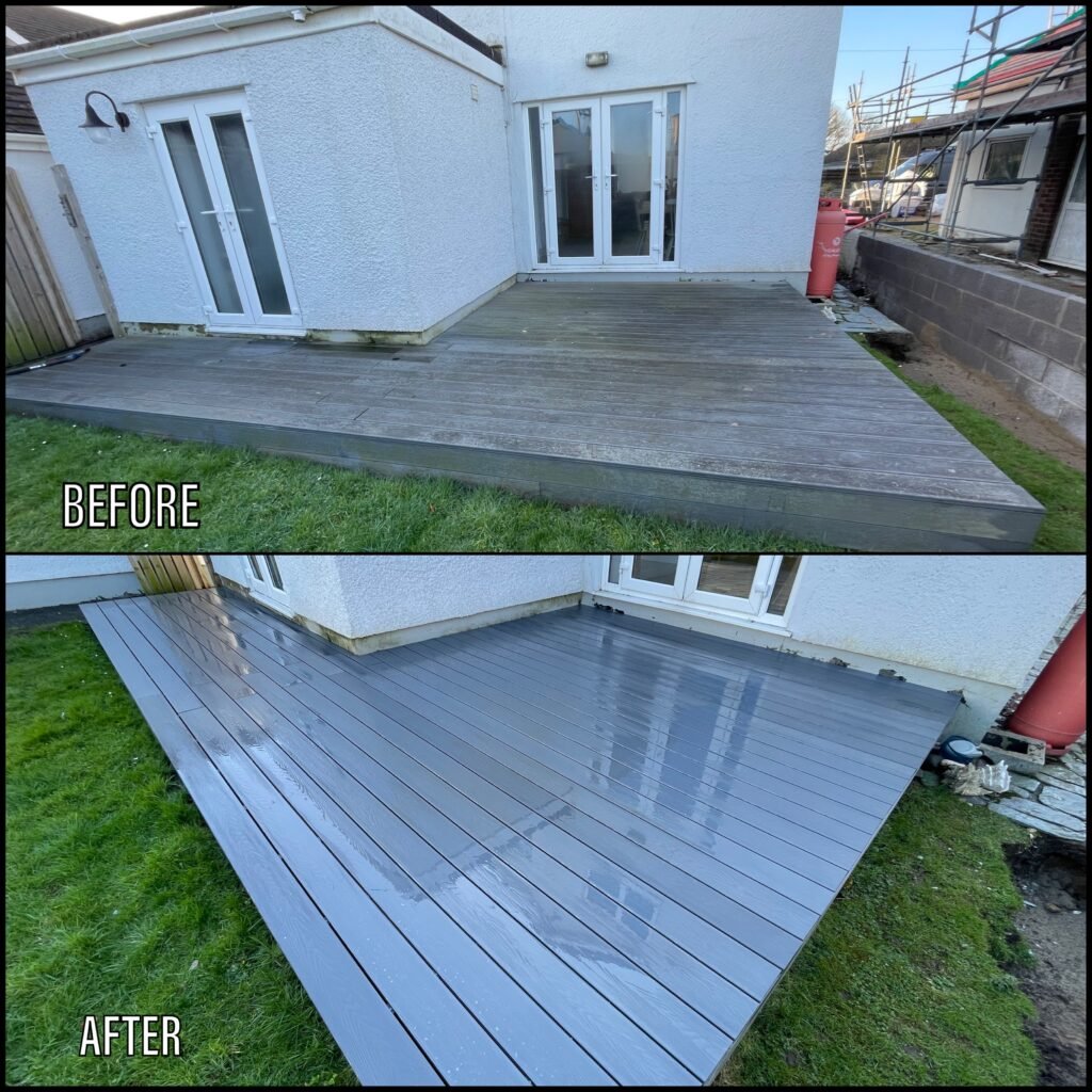Deck Cleaning before and after Menai Bridge LL59 North Wales by NW Exteriors