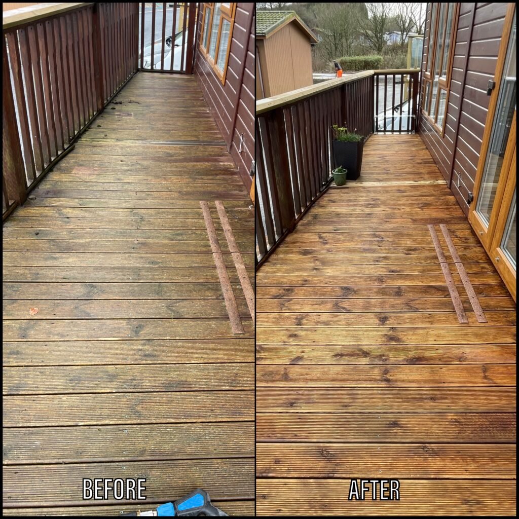 Deck Cleaning before and after Rhosneigr LL64 North Wales by NW Exteriors
